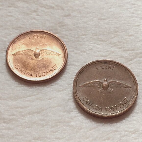 Two 1867-1967 Centennial RCM Dove Copper Pennies - Picture 1 of 4